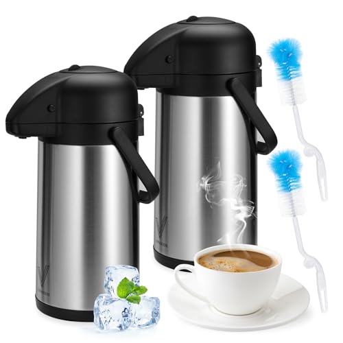 85 oz (2.5L) Coffee Carafe with Pump, 2Pcs Insulated Stainless Steel Coffee Dispenser, Coffee Carafes for Keeping Hot/Cold, Hot Beverage Dispenser for Party