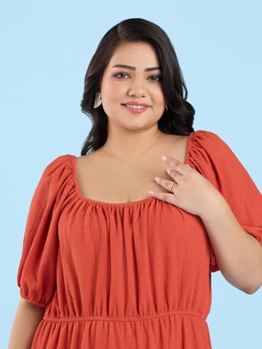 Image of Big Hello - THE Plus Size Women's Midi Knitted Polyester Plus Size Stretch Dress - Red