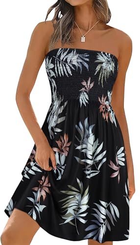 Image of elescat Summer Dresses for Women 2026 Strapless Casual Beach Cover Ups Tube Top Sundress