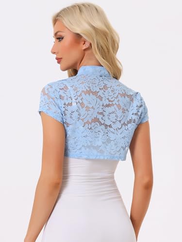 Image of Allegra K Women's Lace Cardigan Stand Collar Short Elegant Shrug Open Front Cropped Bolero Cardigan
