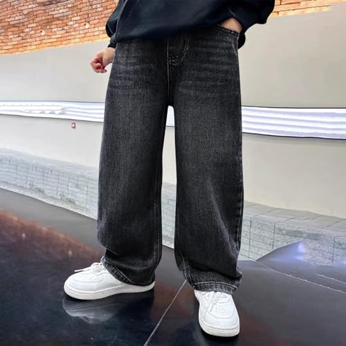 Anjikang 2025 Boys Baggy Jeans Casual Baggy Straight Leg Denim Sweatpants Elastic Waist Loose Wide Leg Jean Pants with Pocket2