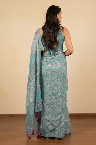 Image of MIRCHI FASHION Saree for Woman Cotton Blend Printed | Traditional Ethnic Sari for Ceremonial Use and Farewell with Blouse Piece
