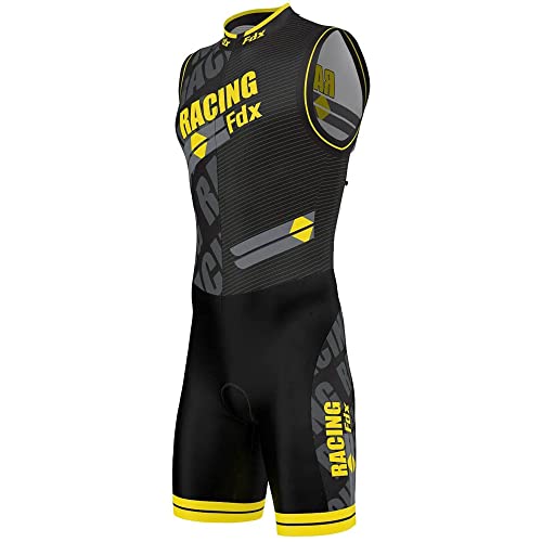 FDX - Traje masculino acolchado de compresión para triatlón, ideal para correr, natación y ciclismo, color amarillo, tamaño X-Large