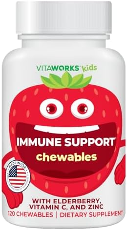 Kids Elderberry With Zinc and Vitamin C – Immune Support Supplement Chewable Tablets – Tasty Natural Mixed Berry Flavor – Vegan, Vegetarian, Gluten Free, Non-GMO, for Children, 120 Chewables