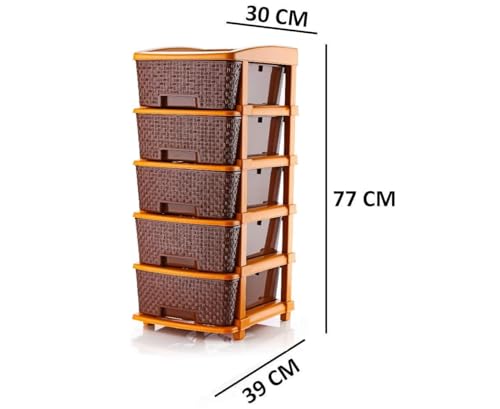 Image of TEKCOOL Plastic Drawer Organizer Self Standard Rectangular Multi Purpose Modular Drawer System Large Chest of Drawer Organizer for Home Office,Product Dimension When assembeled (5XL, Coffee);'