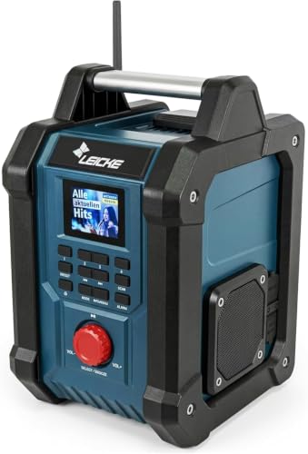 Radios de Chantier – Radio numérique et Robuste avec Dab+, FM, Bluetooth, AUX, Batterie 4000 mAh, 2 Haut-parleurs de 15 W et écran LCD de 2,4 Pouces