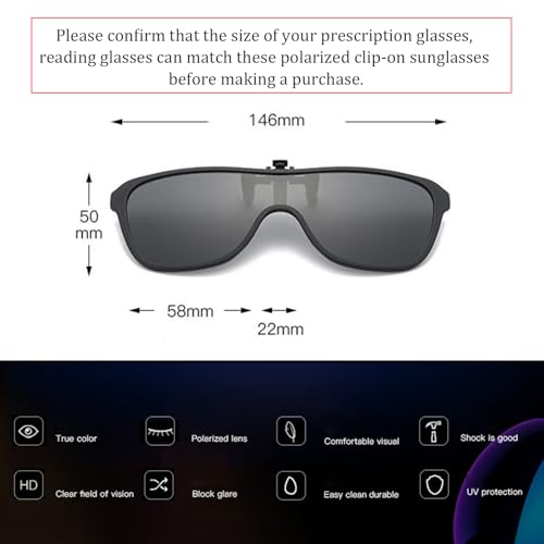Image of Hifot Clip on Sunglasses 2 Pack, Polarized Lens Fit Over Prescription Glasses, Flip up Rimless Sunglasses