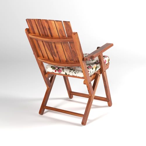 Image of Sheesham Wooden Portable Foldable 2 Seater Chair with Table Set Outdoor Balcony Garden Coffee Table Set Furniture with 1 Table and 2 Chairs Set (Honey Finish)