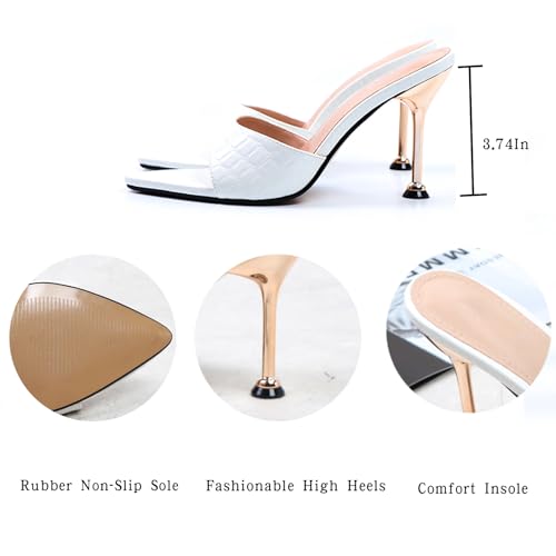 Women's Leather Printed Pointed Open Toe Stiletto Slide Sandals Sexy Slip On High Heel Backless Mules Summer Fashion Slingback Wedding Party Dating Dress Pumps3