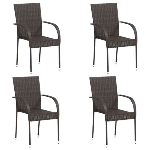 vidaXL 4X Chaises Empilables d'Extérieur Chaises de Jardin Sièges de Terrasse Chaises de Patio Sièges de Salle à Manger Résine Tressée Marron