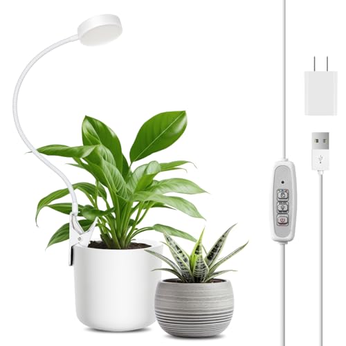 LORDEM Small Pot Clip Grow Light, Full Spectrum LED Plant Grow Lamp for Indoor Growing, Auto On/Off Timer 4/8/12H, Plant Light with 4 Dimmable Brightness Levels, Ideal for Small Indoor Plants, 1 Pack