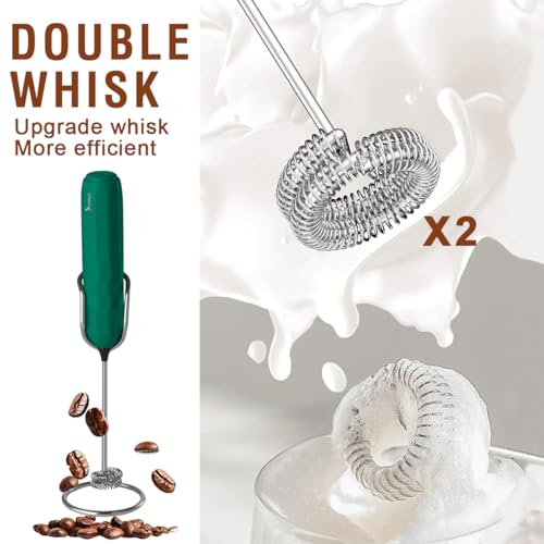 Image of SUPRUS Ultra Fast Handheld Milk Frother Double Whisk with Stand 2 Batteries Stainless Steel for Lattes Cappuccino Matcha Hot Chocolate Coffee Bar Accessories Kitchen Gadgets Gift