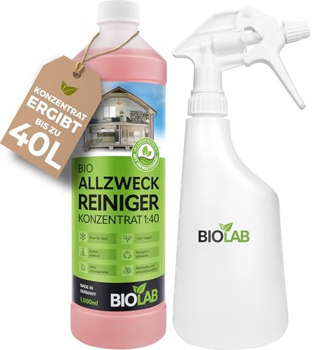 BIOLAB Bio Allzweckreiniger Konzentrat (1 Liter plus Sprayflasche zum Mischen) Universalreiniger Haushalt, Multi Clean Reinigungsmittel, Allesreiniger, Universal Putzmittel Reiniger