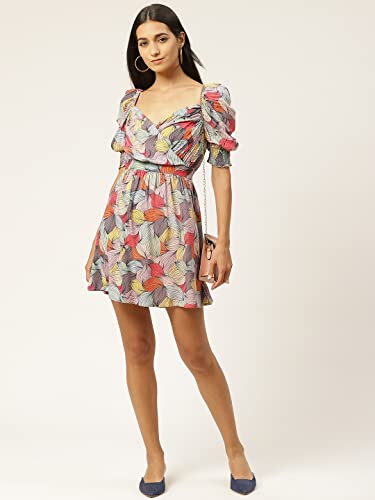 Image of IQRAAR Womens Rayon Printed Fit & Flared One Piece Dress