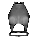 CHICTRY Women's Sexy See Through Sheer Mesh Sleeveless Tops Blouse T Shirts Black L