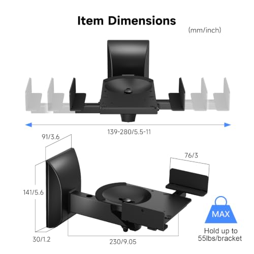 Image of suptek Speaker Wall Mounts, Dual Speaker Stands for Surround Sound Speakers, Universal Bracket, Tilt Swivel Shelves Up to 55lbs Black (2 Pack)