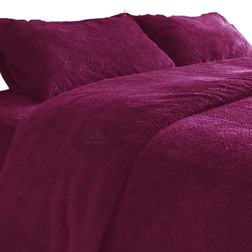 PARADISE STAR Teddy Fleece Duvet Quilt Cover Bedding Set including Matching Pillowcase Fluffy Thermal Warm and Cosy Plum Single 135cm x 200cm Approximate - Image 3