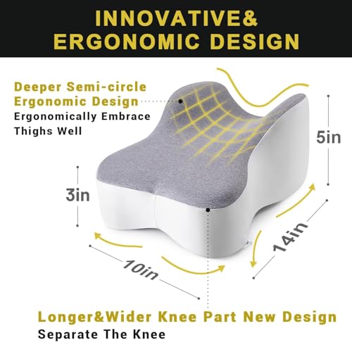 anzhixiu Long 14” Knee Pillow for Side Sleeper Fully Support Thighs and Knees for Required Knee Separation- Leg Pillow for Side Sleeping Between Legs Aligns Spine- Large, Gray