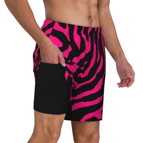 Zebra Tiger Leopard Pinks Print Men's Double Shorts Casual Lightweight Elastic Waist Drawstring Summer Beach Shorts2
