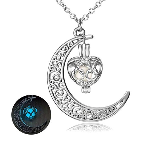 Image of El Regalo Glow In The Dark Moon with hanging Heart Pendant Necklace | Frozn Forest Girls Pendant Necklace