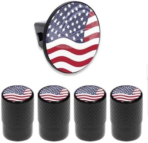 Tow Hitch Cover Insert Plug for Truck & SUV + Valve CAPS for USA American Flag WAV Model-PYT-8888-4608