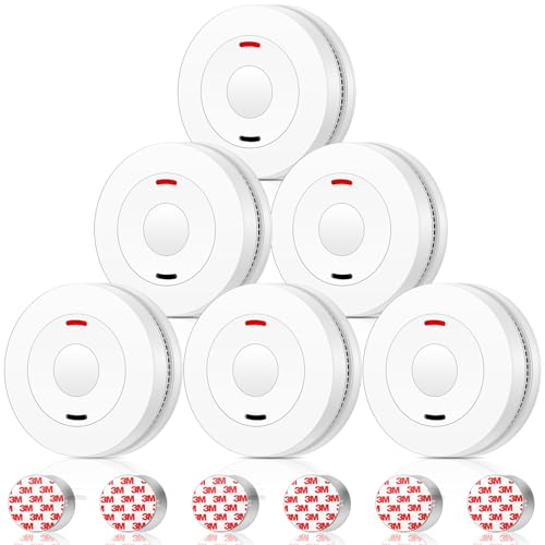 YEEFON Detector de Humo, Batería de 10 Años, Sensor Fotoeléctrico con Accesorio Magnético, Sonido de Alarma de 85dB, Alarma de Humo con Botón de Silencio, Cumple con la Norma EN14604, 6 Pieza
