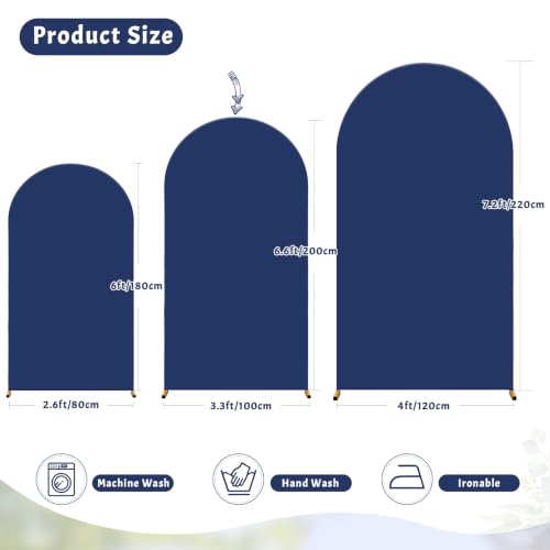 Image of Navy Blue Arch Cover 6.6FT Spandex Fitted Wedding Arch Stand Covers Round Top Chiara Arch Covers Stretchy Backdrop Cover for Birthday Party Ceremony Banquet Decoration