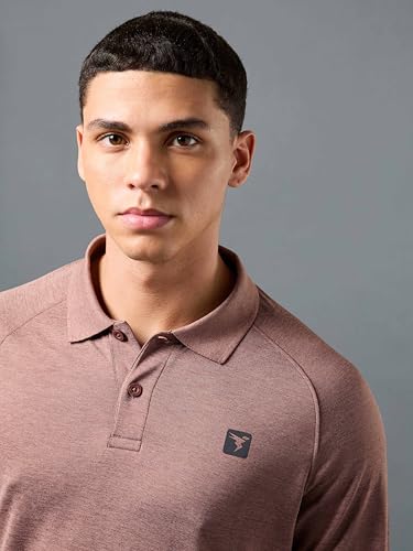 Image of TECHNOSPORT Mens Slim Fit Self-Design Full Sleeve Polo T-Shirt with Double Cool, SPF50+ Proerties for Gym, Workout and Regular Use