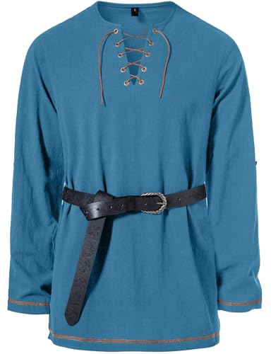 Image of JEMITOP Men's Pure Cotton Vintage Lace Up Shirts for Pirate Renaissance Viking Medieval Costume Without Belt