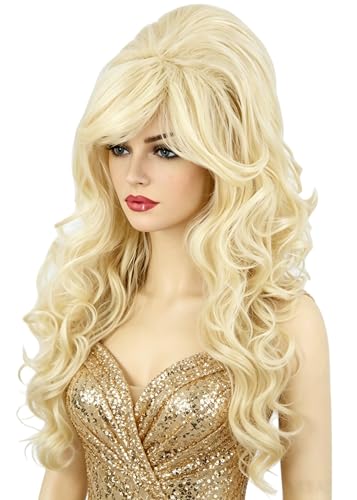 Topcosplay Womens Wig Blonde Long Curly Beehive Wig Big Hair Wigs Halloween Costume Accessory Drag Queen Wig