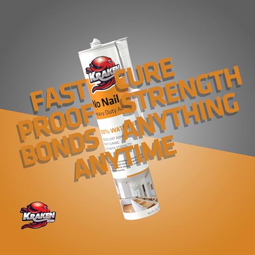 Image of Kraken Bond No More Nails Heavy Duty Clear Adhesive - (1x10.1 Fl Oz) 100% Waterproof & Extra Strong Polyurethane Construction Sealant for Wood, Ceramic, Tile, Floor, Granite, Rubber - 1 Pack