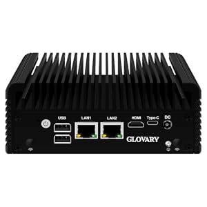 Glovary Fanless Mini PC N5105, DDR4 8GB RAM 128GB SSD, 2 x i226V 2.5GbE LAN Firewall Industrial PC, Linux Micro Desktop Computer for Home Office, HD VGA, 2 x RS232 COM, 4USB3.0 Port, Auto Power On