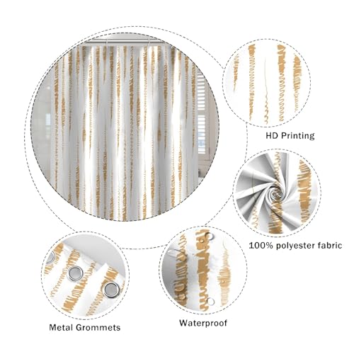 Umpoo Abstract Gold Shower Curtain Twine Vertical Lines Irregular Geometric Texture Shower Curtains for Modern Luxury Artistic Bathroom Waterproof Fabric Decor Set with Hooks, 72W x 72H Inch by Umpoo - Used condition - Image 5