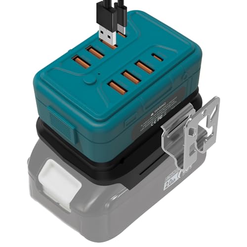 8-in-1 Ladeadapter & USB Adapter für Makita 18V Akkus - Handy Ladegerät mit 6X USB-A & 2X Type-C Schnellladeports - Tragbare Powerbank für Tablets & Elektronik (nur Adapter)