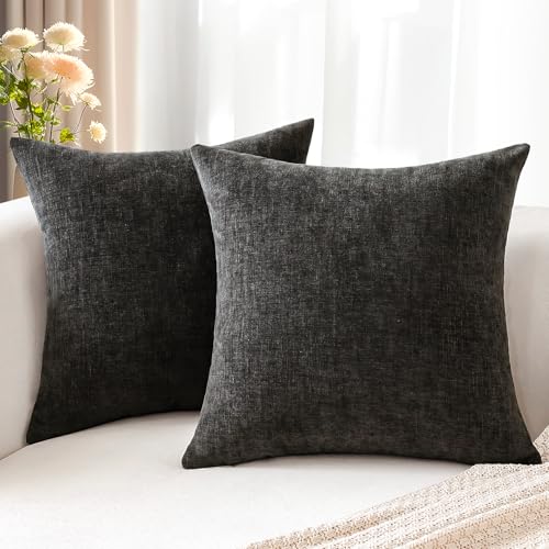 JOTOM Set of 2 Cushion Covers 60x60 cm Soft Chenille Dark Grey Decorative Throw Pillow Covers 24x24 Inch Square Cushion Case Solid Pillowcases for Couch Sofa Living Room Bed Home Decor (Dark Grey) - Image 4