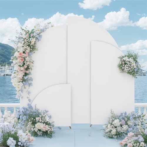 Image of GarveeHome Half Moon Arch Cover Backdrop Spandex Fitted Wedding Arch Stand Cover Double Sided Half Top Stretchy Backdrop Cover for Birthday Party Baby Shower Graduation Decorations