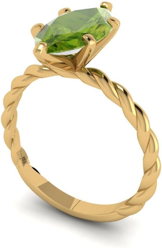 Clara Pucci 14K Solid Yellow Gold 2 ctw Peridot Solitaire Ring for Women | Anniversary, Birthday Gift | 12x6mm Marquise Cut - Image 2