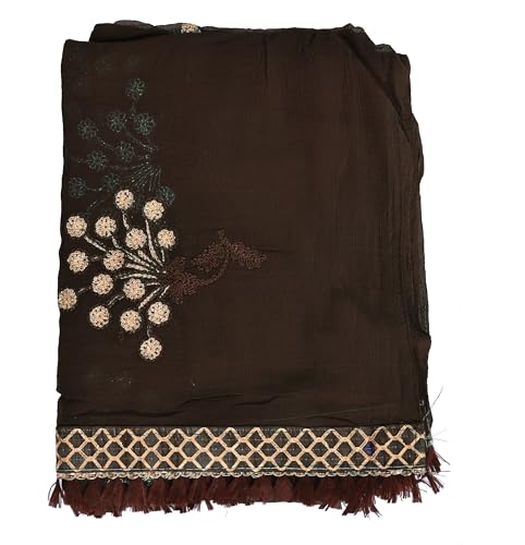 Image of YOUTHQUAKE Heavy Embroidered Work Chiffon Dupatta for Womens & Girls With Fancy Lace