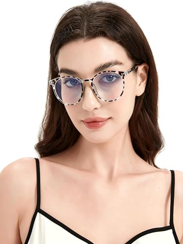 Image of Blue Light Blocking Glasses for Women and Men, Round Frame Computer Gaming Anti Eyestrain & UV Glare RF6213 (Leopard)