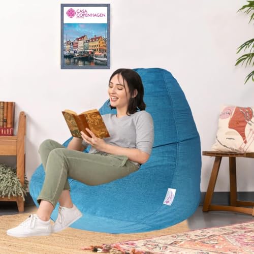 Image of Casa Copenhagen Premium Designer Fabric Bean Bag Chair, Filled with Beans | Capacity: Upto 7 Ft Height, 200 KG Weight | 5XL | Sky Blue