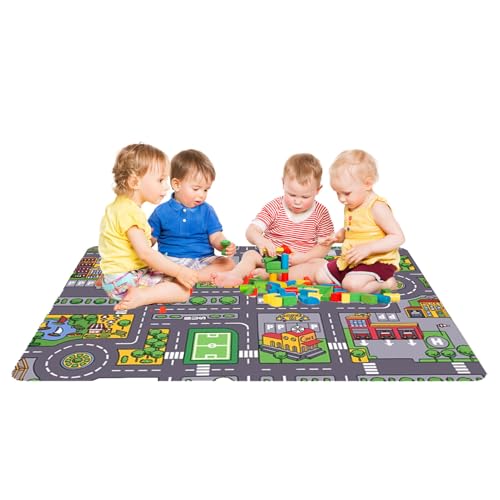 Tappeto da gioco educativo – Tappetino per gattonare con mappa del traffico per bambini, in tessuto di velluto, morbido tappeto da gioco con strada cittadina, coperta giocattolo educativa, tappetini