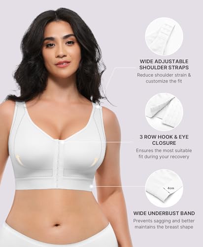 Image of SHAPELLX Post Surgery Bras Front Closure Compression Bra Surgical Wirefree Mastectomy Bra with Adjustable Straps
