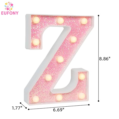 Image of Pink Glitter Marquee Light Up Letters, Battery Operated LED Letter Lights Signs for Pink Birthday Party Table Decorations, Wall Decor for Girls Bedroom, Initial Letter Z with Warm White Lights