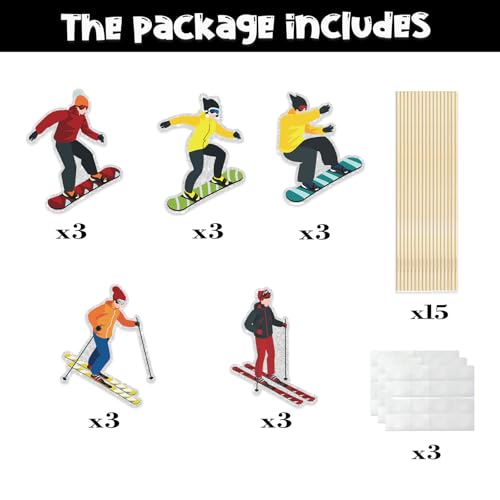 Image of Set of 15,Skier Theme Centerpiece Sticks,Ski Lovers, Ski Sport Birthday Party Table Toppers,Winter Sports Theme Party Decoration Supplies