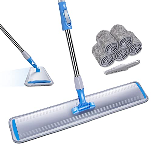 Masthome Wet Mop 24'' Large Microfiber Mop,Aluminum Flat Mop with Adjustable Stainless Steel for Wet and Dust Cleaning Heavy Duty Floor Mop with 5 Mop Pads and 1 Cleaning Scraper
