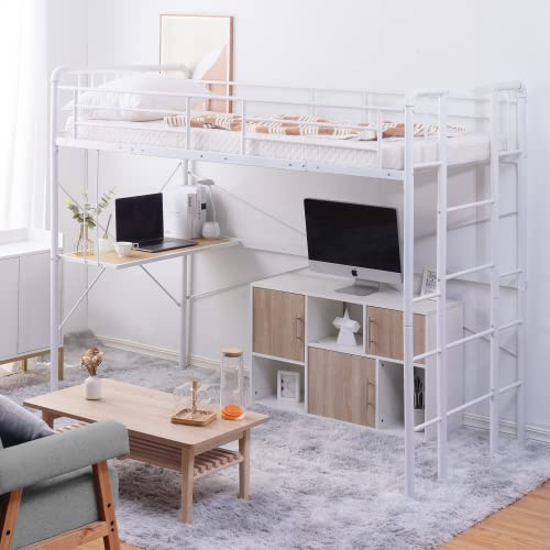 オーエスジェイ ロフトベッド シングル 大人用 デスク付き パイプベッド ロフト コンセント付き 2段階 下収納 ベッド 二段ベッド 子供ベッド 白 二段ベッド 子供 静音 耐久性 通気性 頑丈 スチール 耐荷重150KG 省スペース 北欧 おしゃれ シンプル