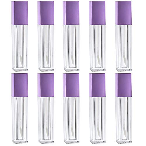 RONRONS 10 Pieces Square Lip Gloss Tubes Containers, Empty Lip Gloss Balm Bottles with Cap and Rubber Inserts, Clear Mini Refillable Lipstick Samples Travel Split Charging DIY Makeup for Women Girls
