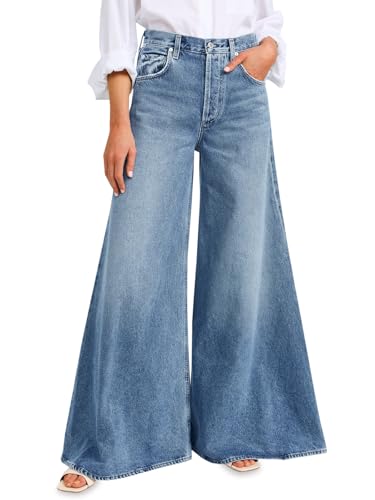 Cicy Bell Womens Baggy Wide Leg Jeans High Waisted Boyfriend Loose Fit Bell Bottom Stretchy Denim Pants with Pockets
