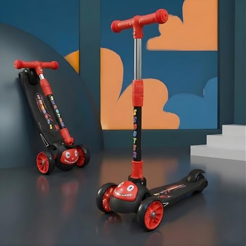 Crackles Foldable Kick Scooter for Kids | Skating Cycle Style Scooter with Adjustable Handle & Foldable Design Lightweight Ride-On Toy for Boys & Girls Outdoor Toy