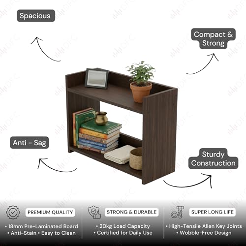 Image of DFC Element Auburn Book Shelf Wooden 2 Tier Shelf for Living Room, Home & Bedroom Decor & Daily Essentials|Engineered Wood Storage Shelf with Space Saving Organizer, Open Display Design (Wenge Finish